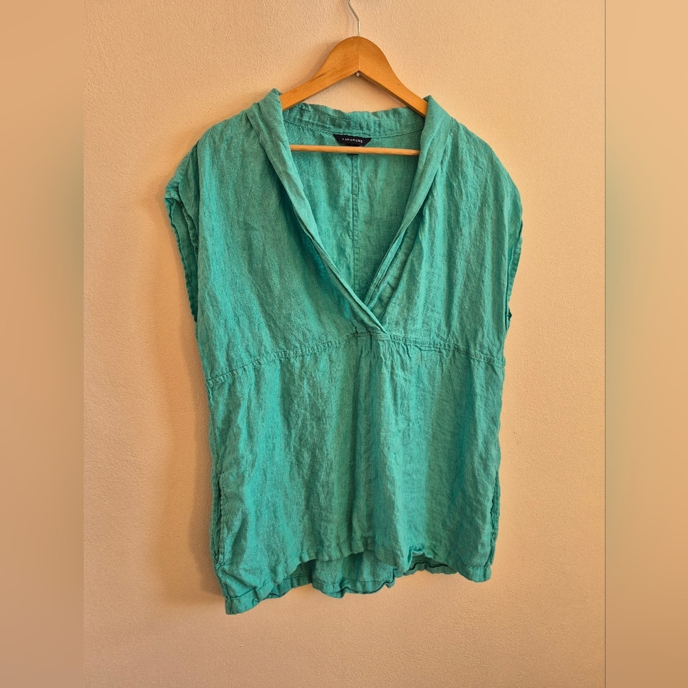 Lands End 100% Linen Top With Pockets
